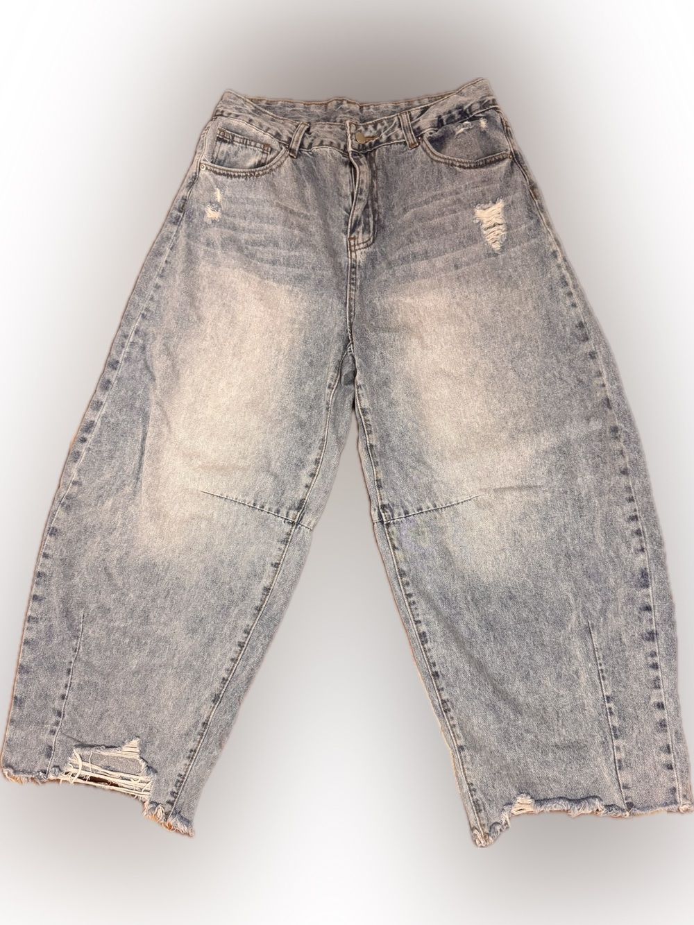 Women's 29  Wide Leg cropped barrel Jeans - Light Blue - Picture 7 of 9